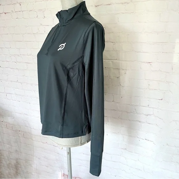 PELOTON Teal Fitted Cropped Zip-up Long Sleeve Warm Up Exercise Shirt - Picture 4 of 10